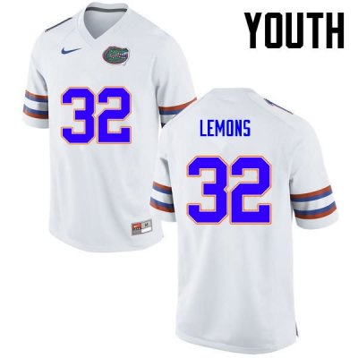 Youth Florida Gators #32 Adarius Lemons NCAA Nike White Authentic Stitched College Football Jersey FII7862WO